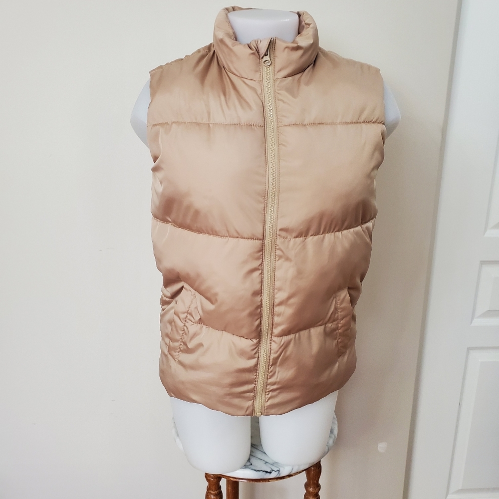Girls Old Navy Tan Quilted Vest xl 14-16